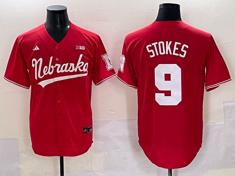Men Nebraska Cornhuskers #9 Stokes Red 2025 Joint Name NCAA Jersey style 1->ncaa teams->NCAA Jersey